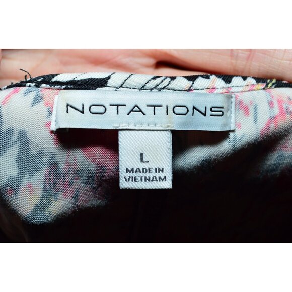 Notations Sheer Overlay Pink Black White Blouse Flowy Women's Size L Pattern - Picture 6 of 6